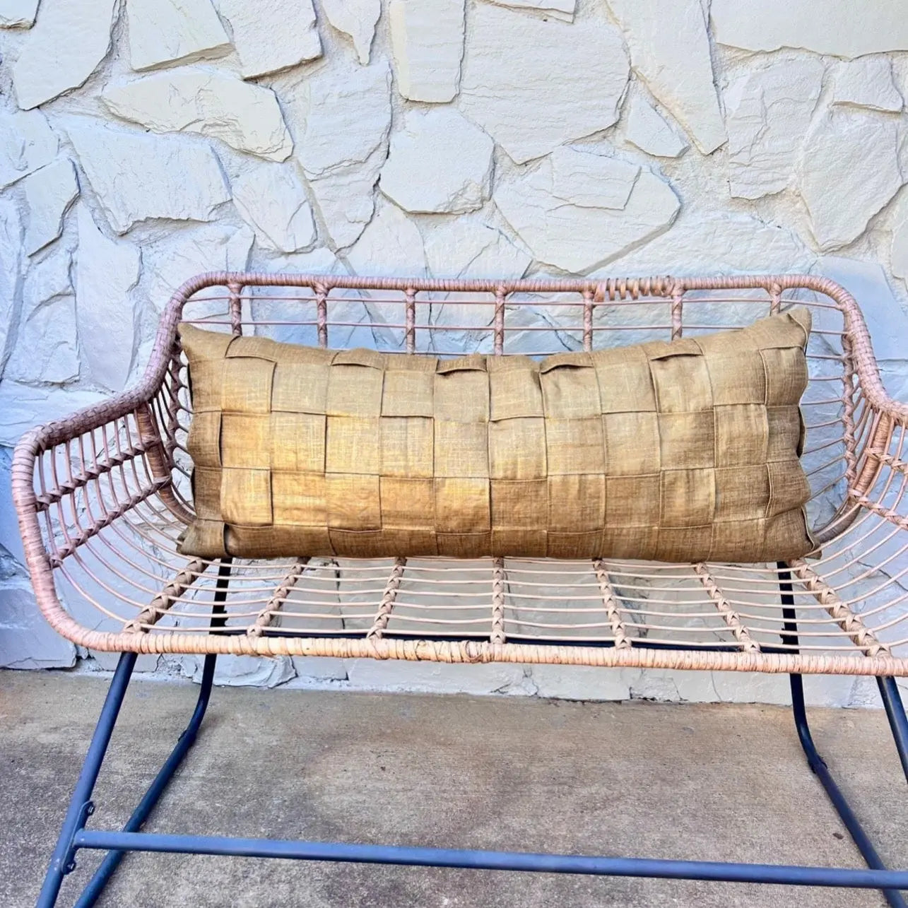 Gold Linen Braided Lumbar Pillow Cover — 16x36 AliJ Designs