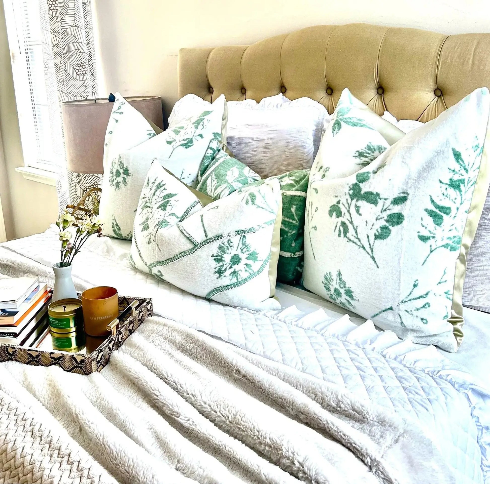 Lily White Stitch Work Pillow Cover AliJ Designs