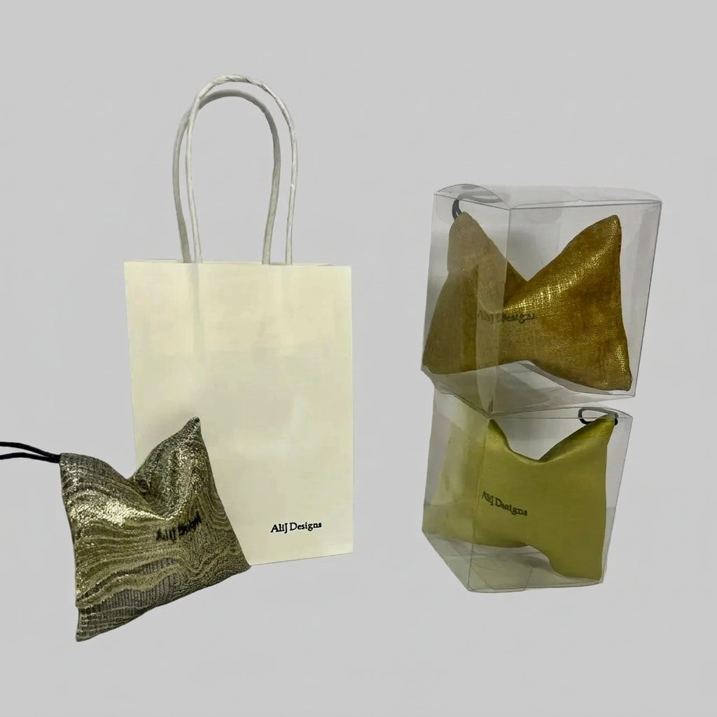 Mini Lavender Pillows gift-ready in clear boxes with an AliJ Designs gift bag