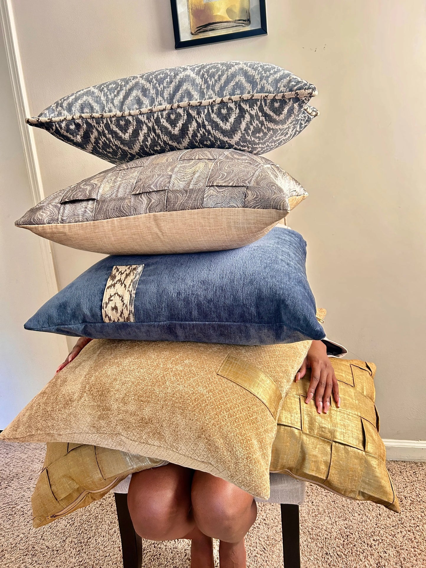 Silver Jacquard Braided Pillow Cover — 22x22 AliJ Designs