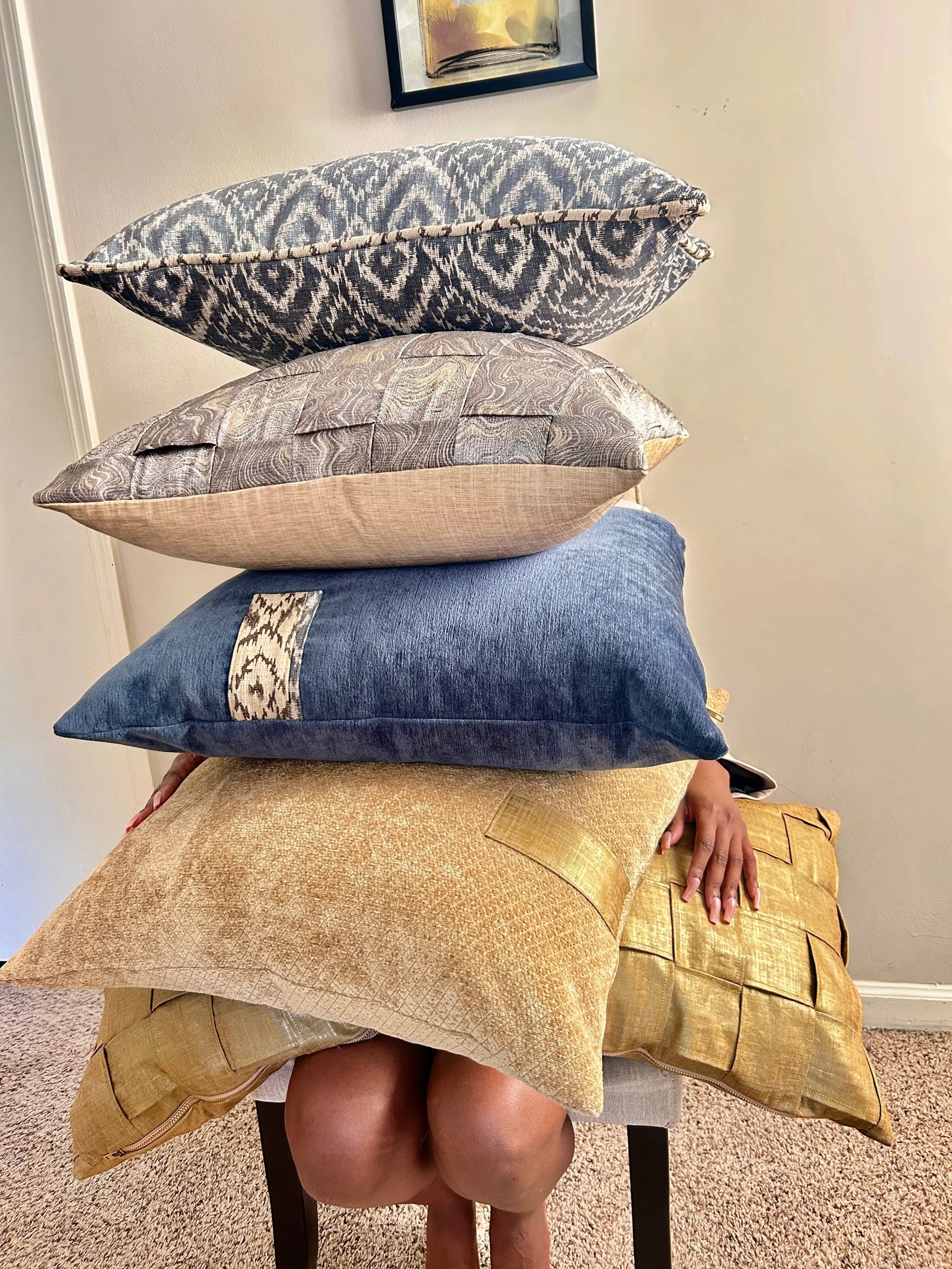 Silver Jacquard Braided Pillow Cover — 22x22 AliJ Designs